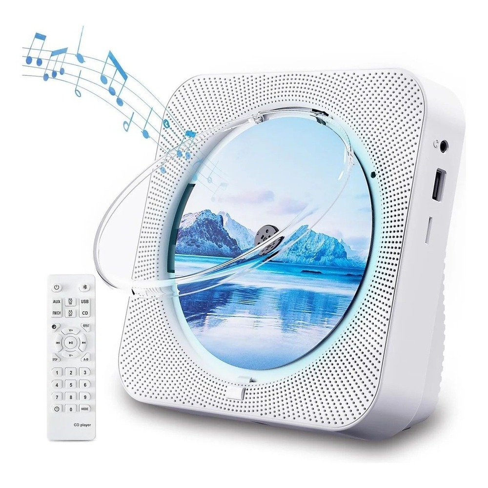 ZYOKATA Bluetooth CD Player Wall Mountable Portable Home Audio FM Radio USB Whit